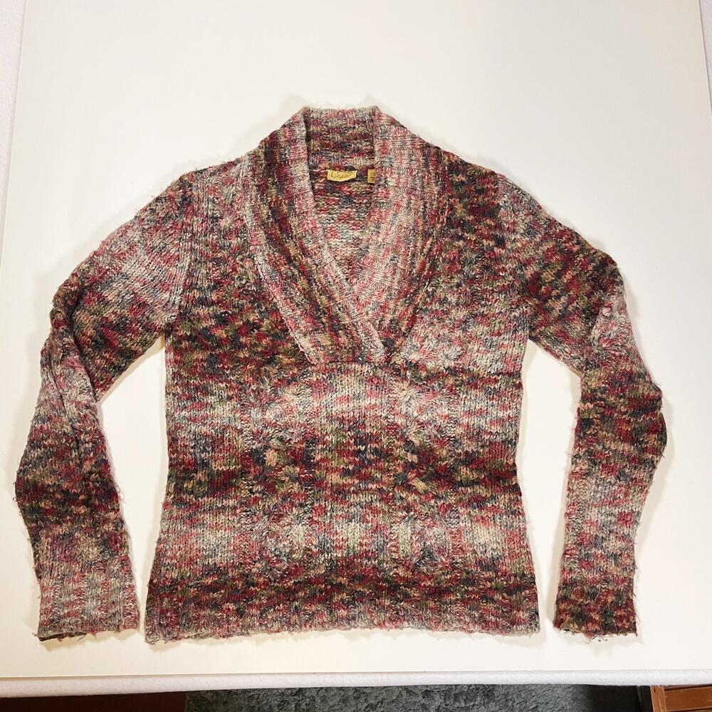 Vintage Caslon Sweater Top Womens Small Multicolor Shawl Collar Knit Wool 2000s